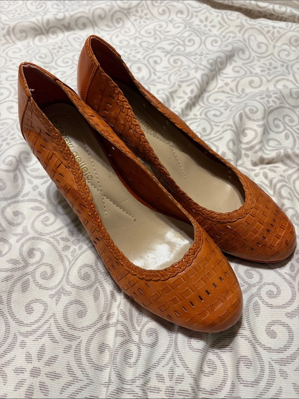 Andrew Geller Woven Leather 4” Stiletto Heels Burnt Orange Size 7